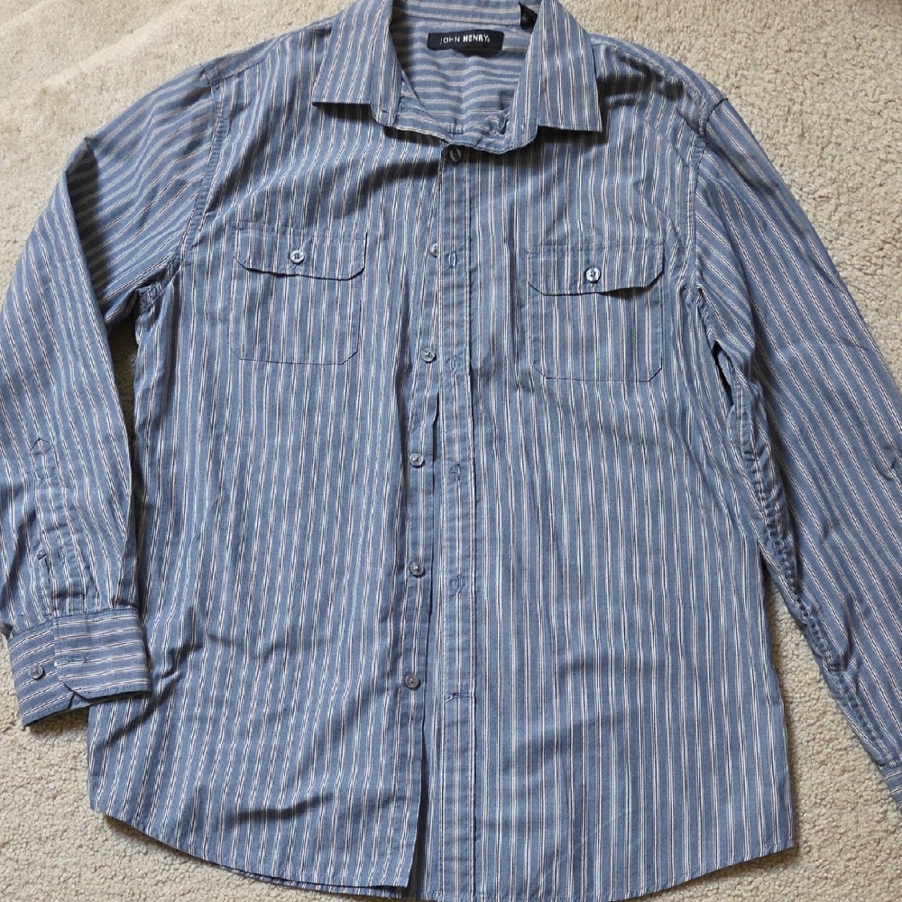 Blue Striped Button Down Shirt with Classic Collar